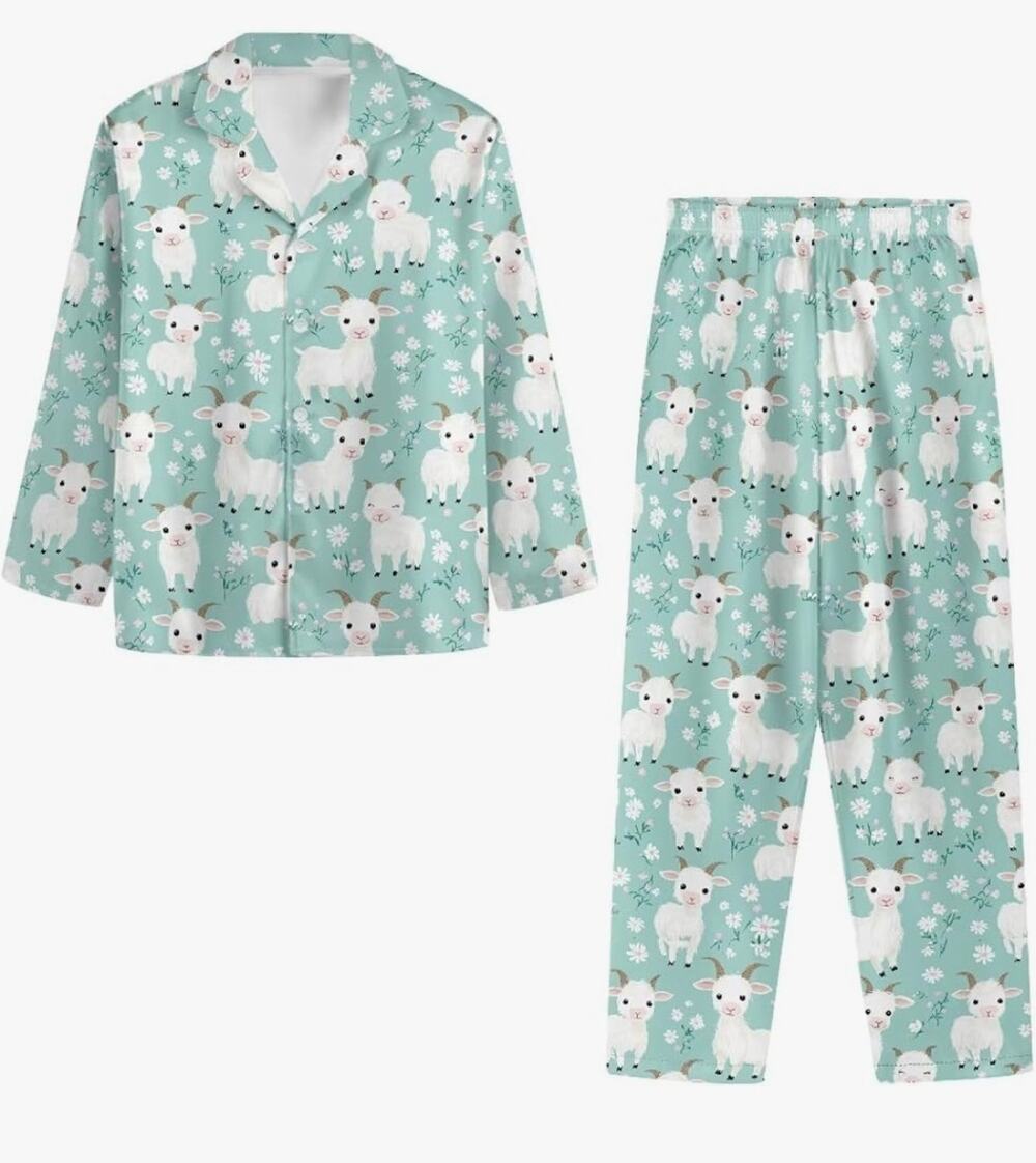 Goat Pajamas for Women Set Long Pants Button Down Medium NWT